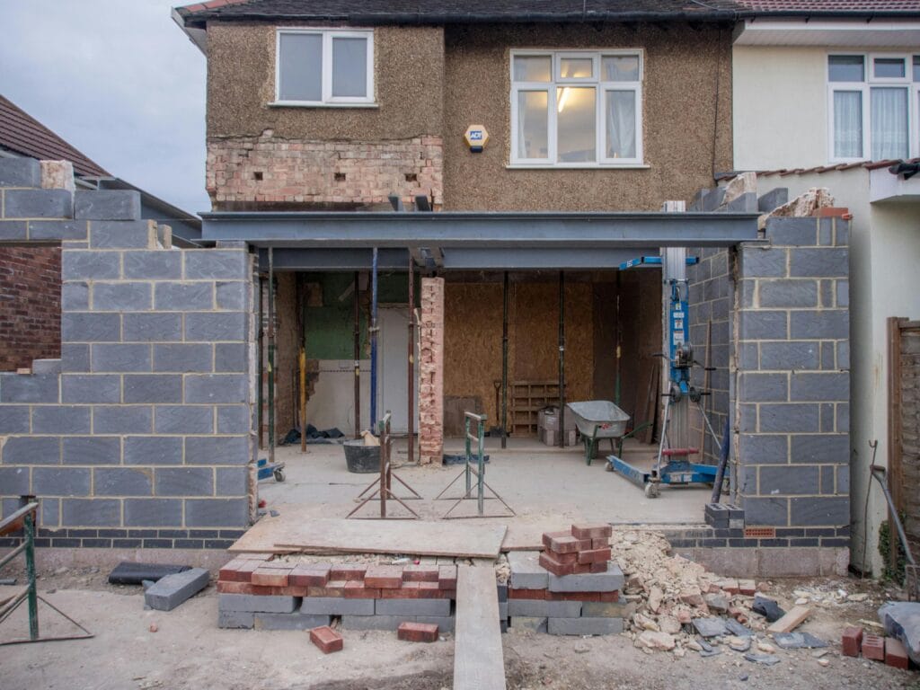 Home extension construction site