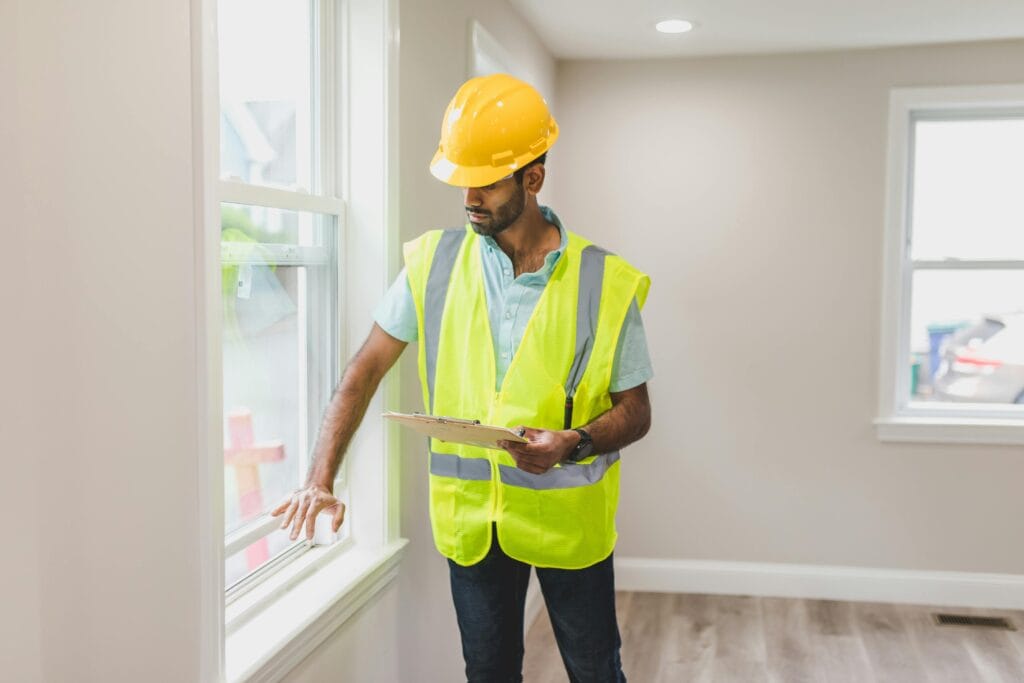 surveyor inspecting a window